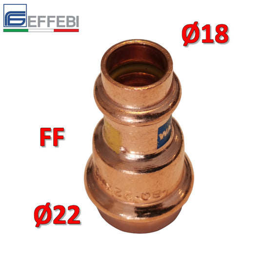 Raccordo dritto ridotto manicotto FF Ø 18 x 22 mm - rame a pressare UNICO per acqua e gas