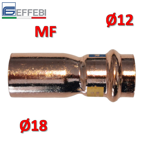 Raccordo dritto ridotto riduzione MF Ø 12 x 18 mm - rame a pressare UNICO per acqua e gas