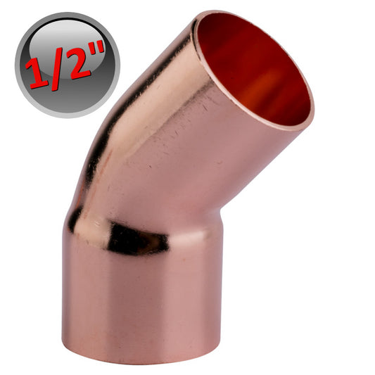 Raccordo gomito curva rame a saldare 45° 1/2'' - 12,7 mm femmina - maschio