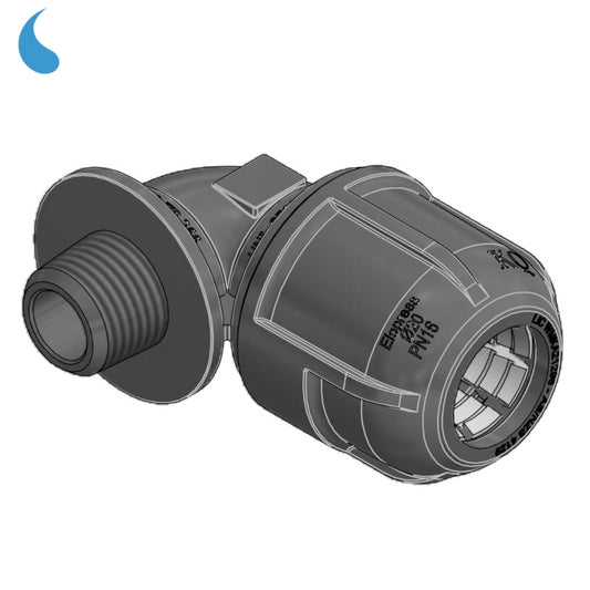 Ø 63 mm x 2'' compression elbow fitting - tighten in male threaded polypropylene