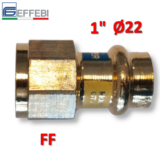 Raccordo in bronzo dritto Femmina 1'' x Ø 22 mm - rame a pressare UNICO per acqua e gas