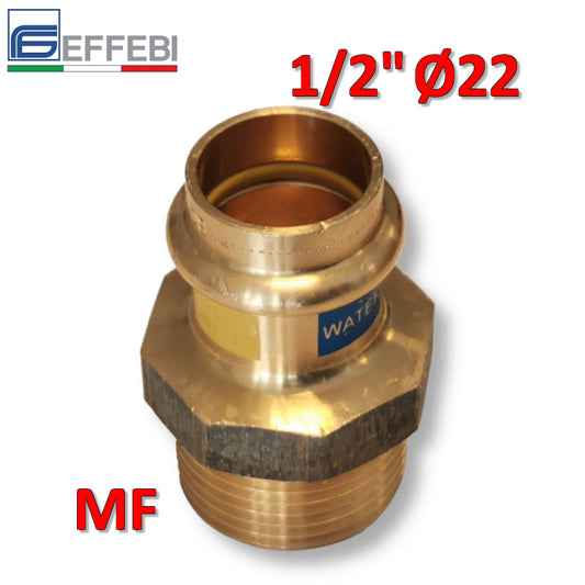 Raccordo in bronzo dritto Maschio 1/2'' x Ø 22 mm - rame a pressare UNICO per acqua e gas
