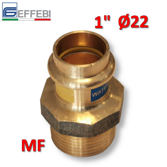 Raccordo in bronzo dritto Maschio 1'' x Ø 22 mm - rame a pressare UNICO per acqua e gas