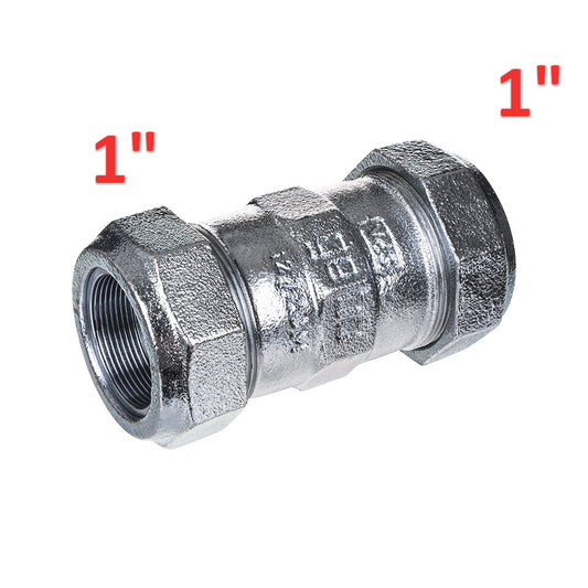 RACCORDO IN GHISA MONOGIUNTO A COMPRESSIONE F-F 1'' (33,7 MM) X 1'' (33,7 MM) PER ACCIAIO CON GHIERA ANTISFILAMENTO