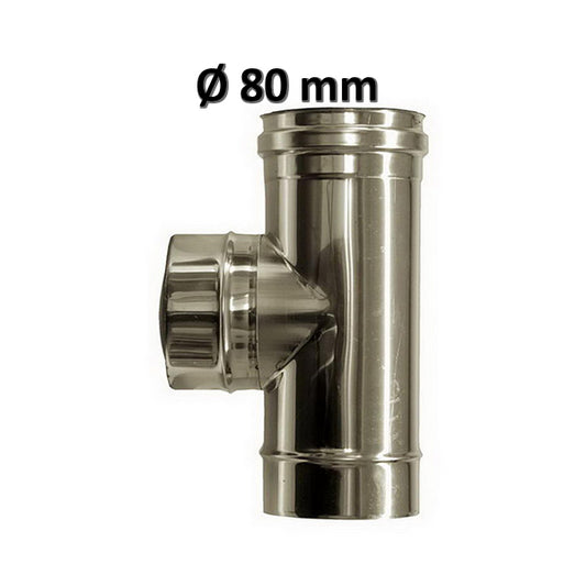 90° Tee T-fitting Ø 80 mm male steel connection for chimney flue