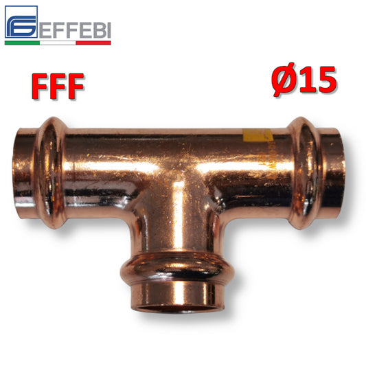 FFF Ø 15x15x15 mm T-piece - UNIQUE press-fit copper for water and gas