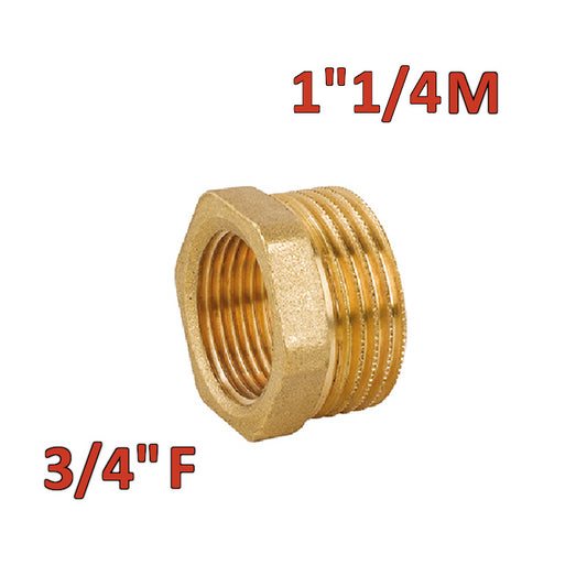 Brass hexagonal reduction with 1''1/4 Male x 3/4'' Female connection