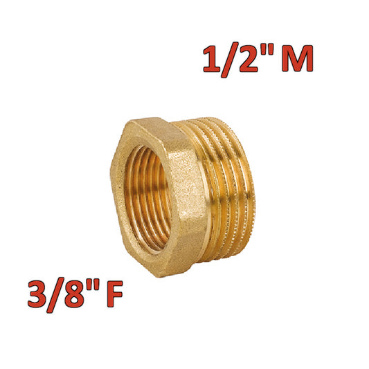 Brass hex reducer with 1/2'' male x 3/8'' female connection