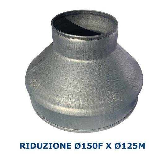 Riduzione Ø 150 mm Femmina x 125 mm Maschio in acciaio zincato per condotti aria