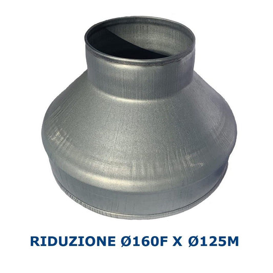 Riduzione Ø 160 mm Femmina x 125 mm Maschio in acciaio zincato per condotti aria