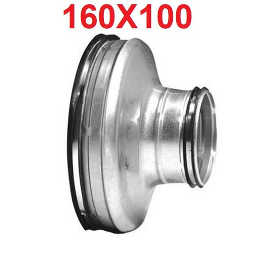 Male-male galvanized steel press-fit reducer for 160x100 mm ducts