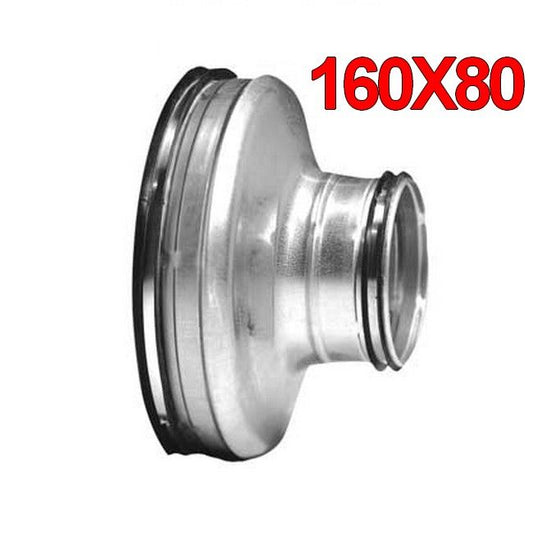 Male-male galvanized steel press-fit reducer for 160x80 mm ducts