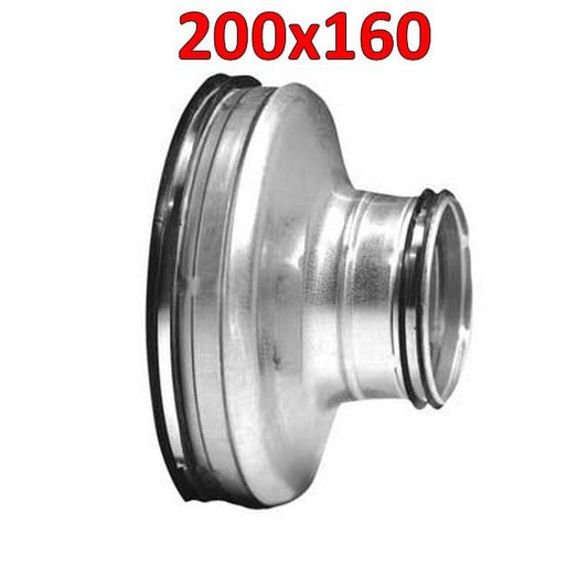 Male-male galvanized steel press-fit reducer for 200x160 mm ducts