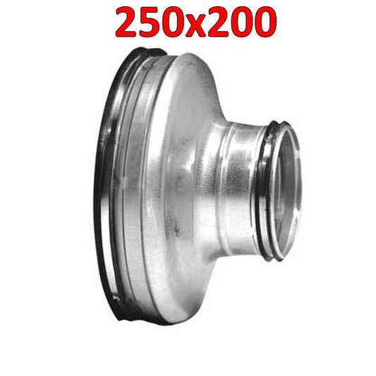 Male-male galvanized steel press-fit reducer for 250x200 mm ducts