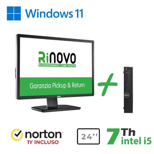 REFURBISHED DELL MINI PC REFURBISHED 3050-7050M I5-7X00 16GB SSD 512GB W11P+MONITOR DELL U2412M+NORTON