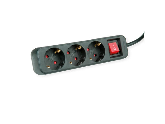 ROLINE ELECTRIC POWER SOCKET, 3X, WITH SWITCH, BLACK, 1.5M, SHUKO