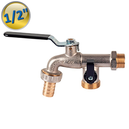 S0060 - EKO KIT DOPPIO Rubinetto portagomma doppio a sfera maschio 1/2'' leva ferro nera - Enolgas