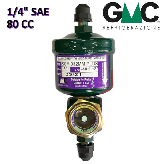 SCMI052MM - FILTRO DISIDRATATORE GMC 1/4'' x 1/4'' 80 cm³ A SETACCIO MOLECOLARE CON INDICATORE DI LIQUIDO E UMIDITÀ