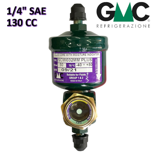 SCMI082MM - FILTRO DISIDRATATORE GMC 1/4'' x 1/4'' 130 cm³ A SETACCIO MOLECOLARE CON INDICATORE DI LIQUIDO E UMIDITÀ