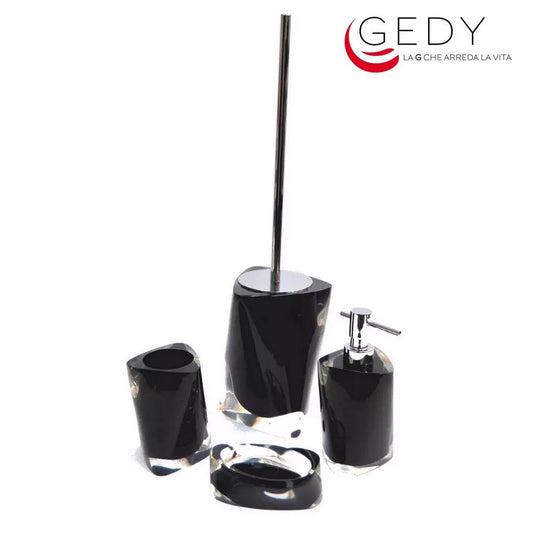 Complete 4-piece TWIST black bathroom accessory set from Gedy