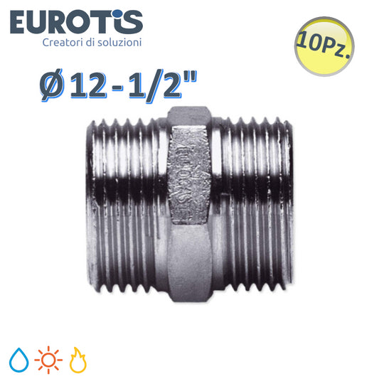 Set of 10 nipples Ø 12 - 1/2'' M/M in nickel-plated brass with flat end for solar water and gas - Eurotis