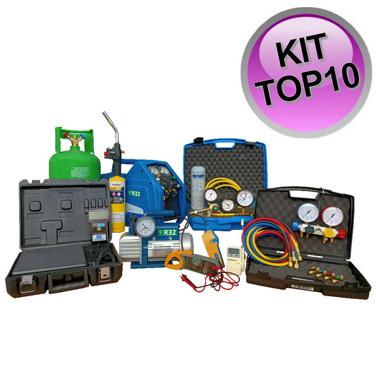 TOP 10 European Refrigeration Equipment License: 100 kg scale, gas recovery system, vacuum pump, nitrogen leak detector kit, and more.