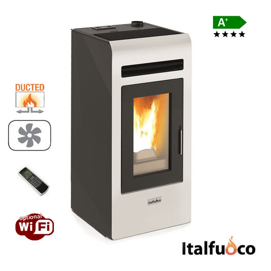 Stufa a pellet canalizzata Italfuoco Cayenne 12Kw 300 m³ bianca con telecomando con 1 uscita dell'aria