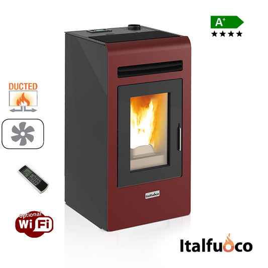 Stufa a pellet canalizzata Italfuoco Cayenne 12Kw - 300 m³ Bordeaux con telecomando con 1 uscita dell'aria