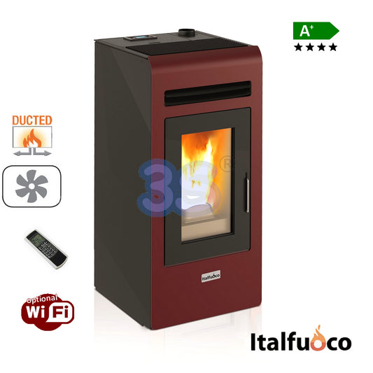 Stufa a pellet canalizzata Italfuoco Cayenne 16Kw - 380/400 m³ bordeaux con telecomando e 2 uscite dell'aria