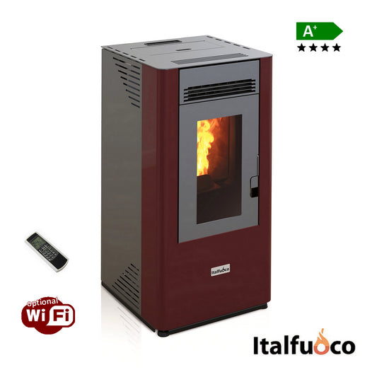 Stufa a pellet Italfuoco Acciaio potenza 10Kw 230 m³ bordeaux con telecomando - DS.12UX