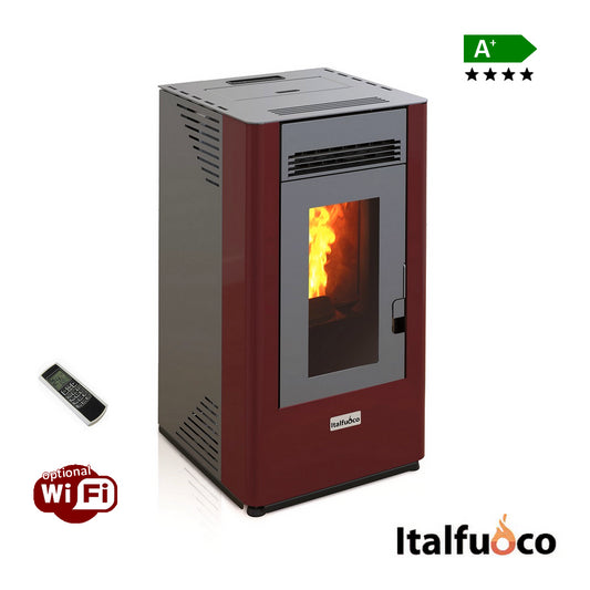 Stufa a pellet Italfuoco Acciaio potenza 7Kw 160 m³ bordeaux con telecomando - DS.07UX