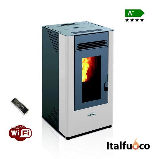 Stufa a pellet Italfuoco Acciaio potenza 9Kw 200 m³ Bianca con telecomando - DS.09BC