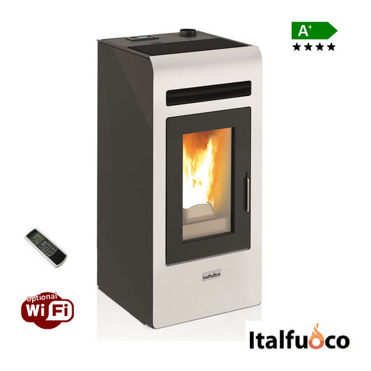 Stufa a pellet Italfuoco Cayenne potenza 12Kw 300 m³ bianca con telecomando - CY.12BC