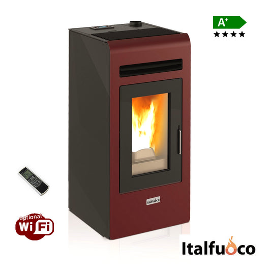 Stufa a pellet Italfuoco Cayenne potenza 12Kw 300 m³ Bordeaux con telecomando - CY.12UX
