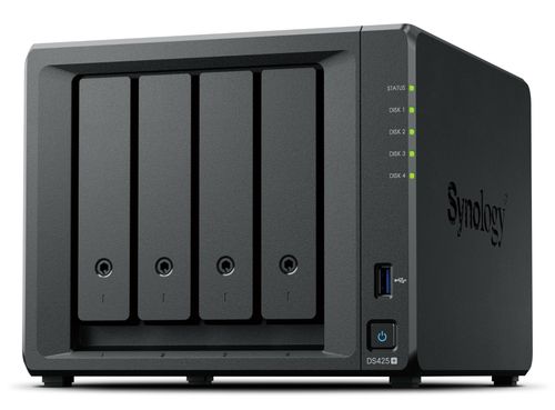 SYNOLOGY NAS TOWER 4X SATA, 2X NVME, MAX 40 CAM, CELERON J4125, 2GB RAM, 2.5GBE, USB 3.2, 2 LICENZE
