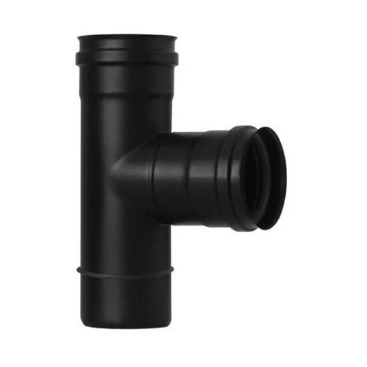 Black female tee fitting for pellet stove Ø 100 mm