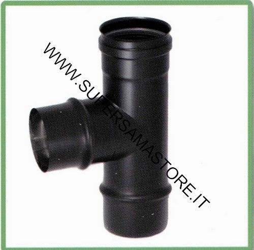 Black male tee fitting for pellet stove Ø 100