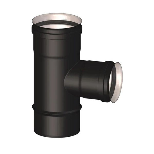 Black male tee fitting for pellet stove Ø 80 mm