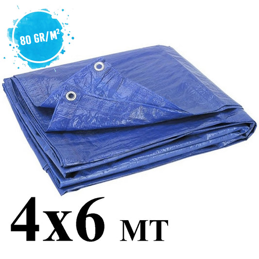 Waterproof, eyelet-lined tarpaulin, 4x6 m, blue, 80 g/m² - camper...