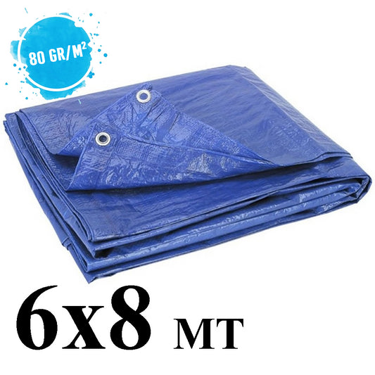 Waterproof tarpaulin with eyelets, 6x8 m, blue, 80 g/m² - caravans and...