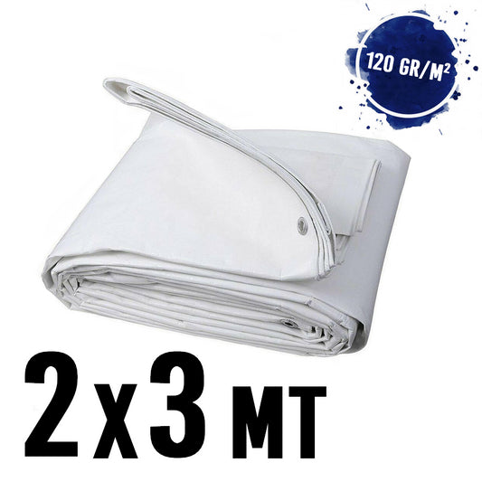 Waterproof tarpaulin with eyelets, 2 x 3 m, WHITE, 120 g/m²