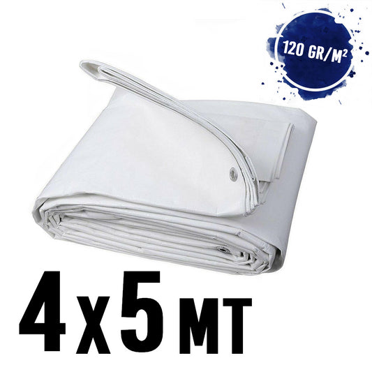 Waterproof tarpaulin with eyelets, 4x5 m, WHITE - 120 g/m²