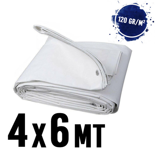 Waterproof tarpaulin with eyelets, 4x6 m, WHITE - 120 g/m²