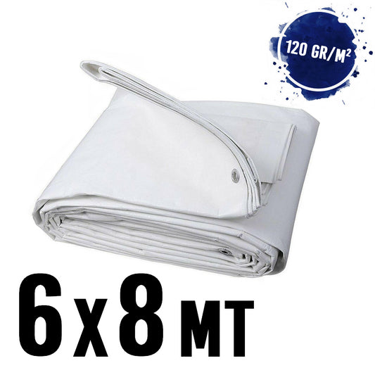 Waterproof tarpaulin with eyelets, 6 x 8 m, WHITE - 120 g/m²