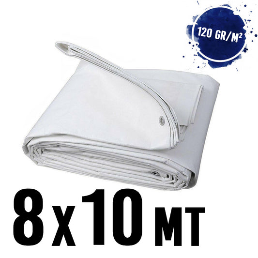 Waterproof tarpaulin with eyelets, 8 x 10 m, WHITE, 120 g/m²