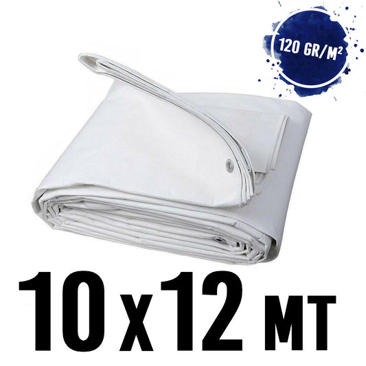 Waterproof tarpaulin with eyelets, 10 x 12 m, WHITE, 120 g/m²