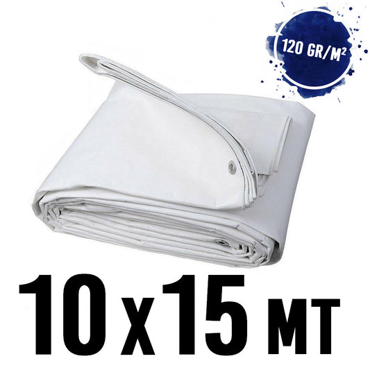Waterproof tarpaulin with eyelets, 10 x 15 m, WHITE, 120 g/m²