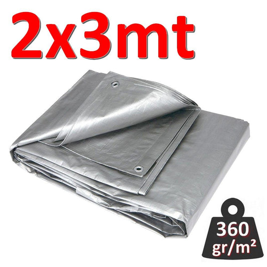 Waterproof tarpaulin with eyelets, 2 x 3 m, GREY - 360 g/m²