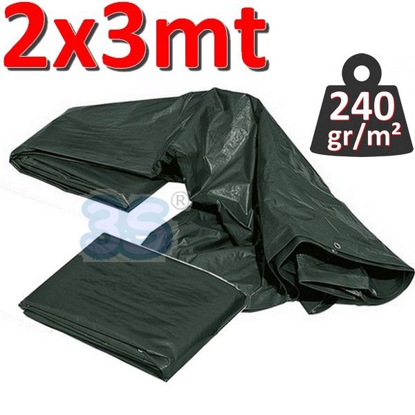 Waterproof tarpaulin with eyelets, 2x3 m, GREEN - 240 g/m²