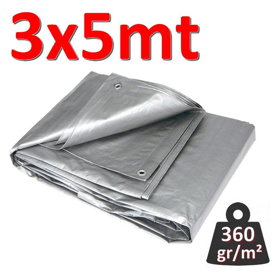 Waterproof tarpaulin with eyelets, 3x5 m, GREY - 360 g/m²
